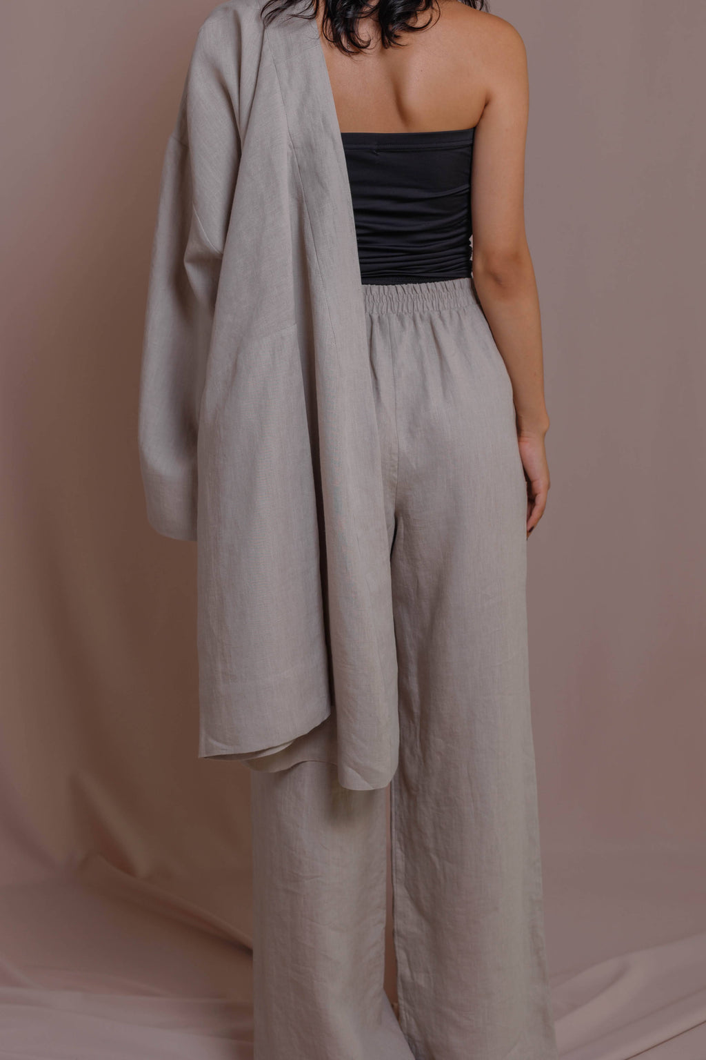 Linen trousers with wide legs and draped layer, made as Eco friendly pants.