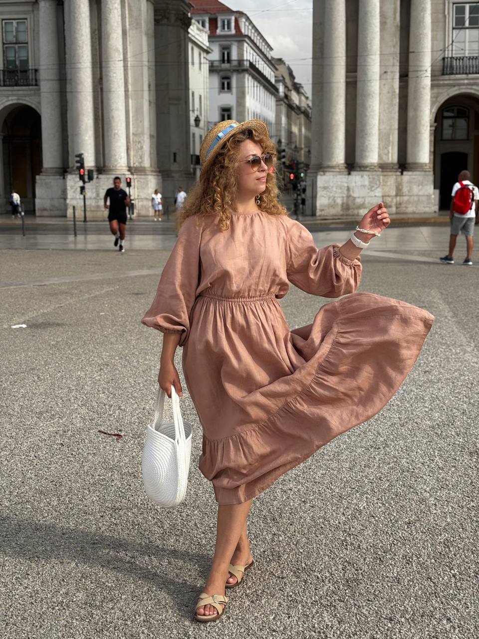 Women’s Linen Dress with Back Buttons • 100% Linen • Mocha Mousse Color