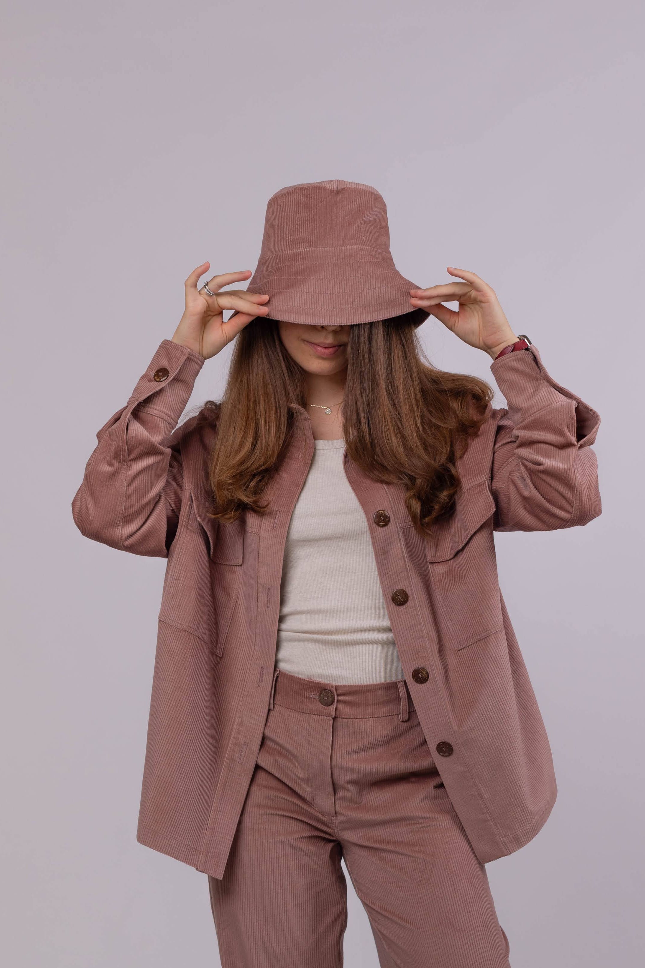 Corduroy bucket hat for women made from 100% cotton, double layer design
