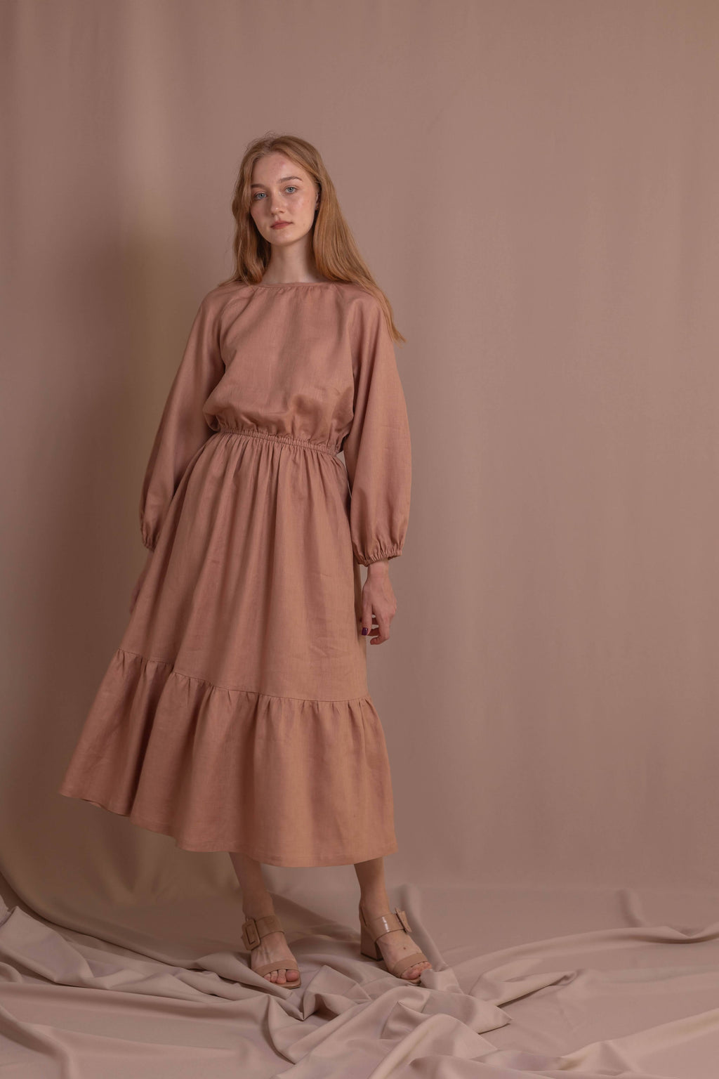 Women’s Linen Dress with Back Buttons • 100% Linen • Mocha Mousse Color
