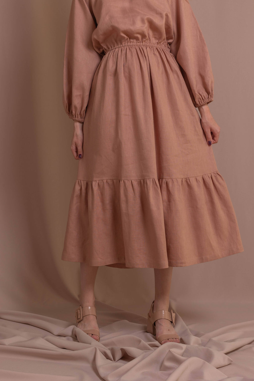 Women’s Linen Dress with Back Buttons • 100% Linen • Mocha Mousse Color