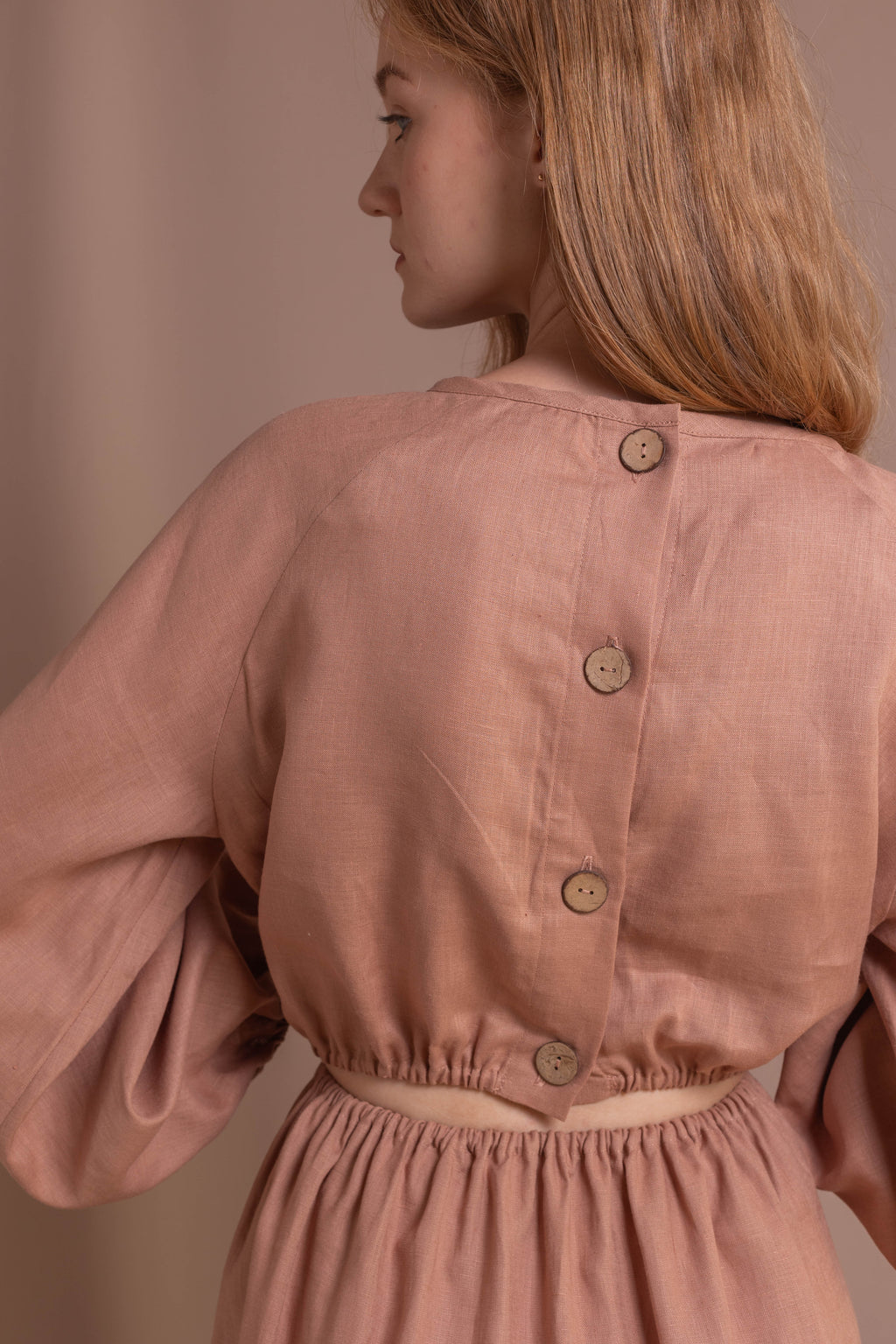 Women’s Linen Dress with Back Buttons • 100% Linen • Mocha Mousse Color