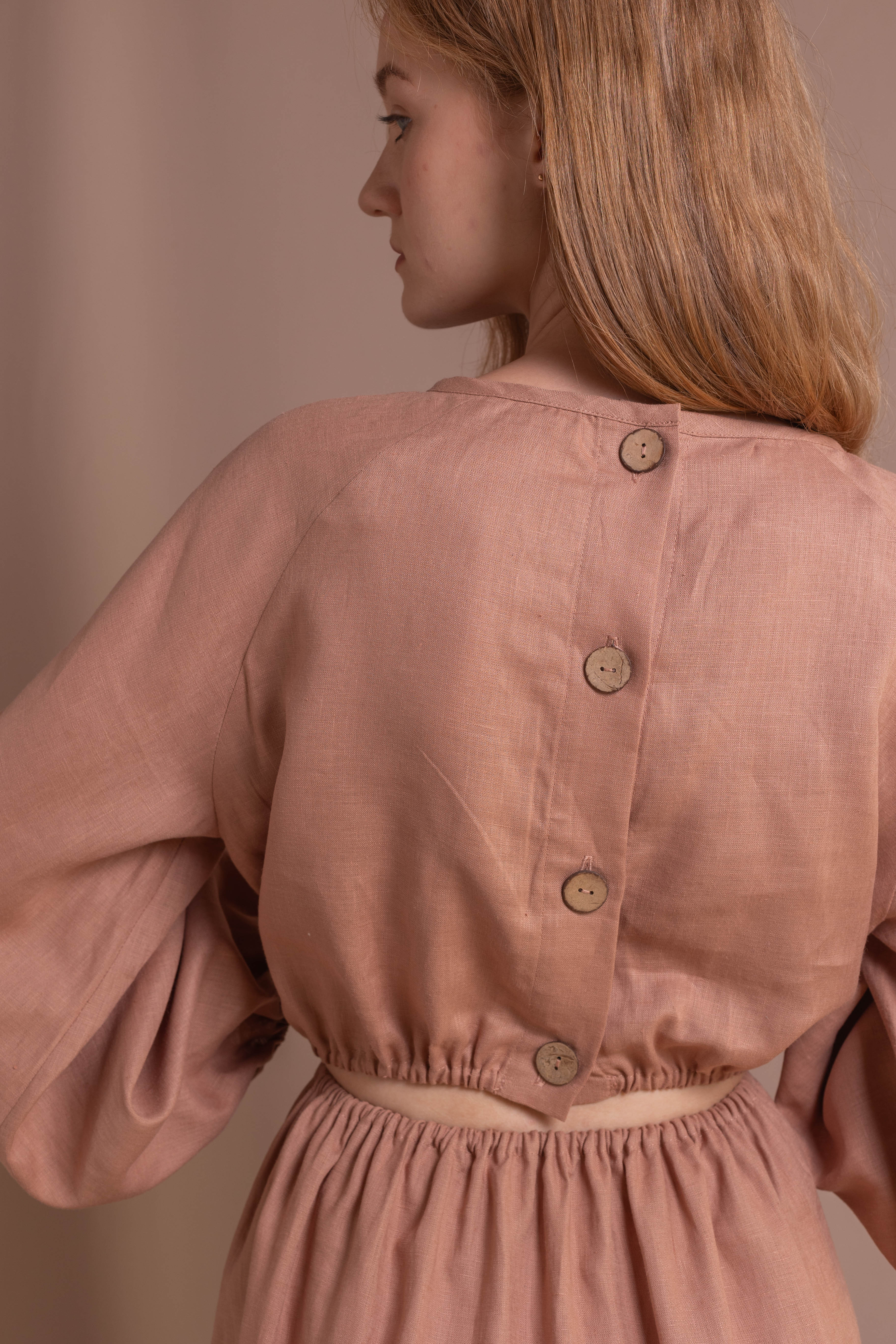 Women’s Linen Dress with Back Buttons • 100% Linen • Mocha Mousse Color