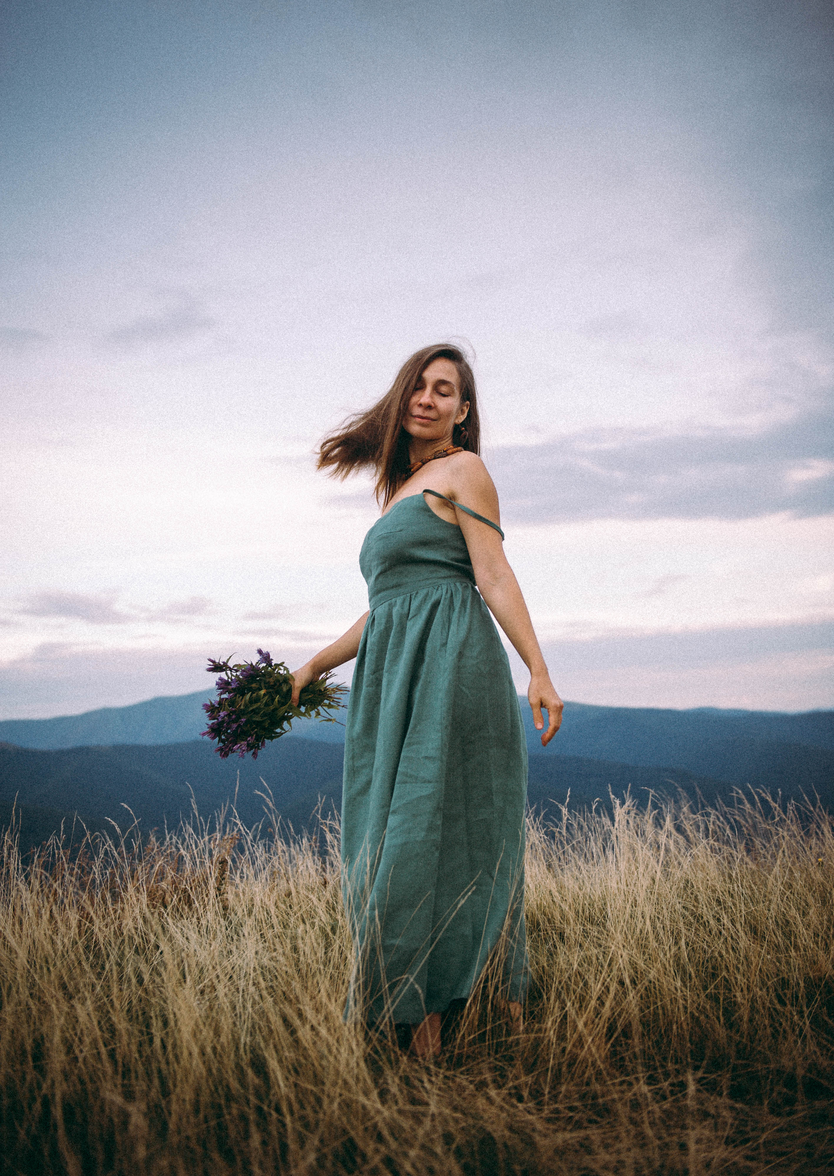 Sustainable linen sundress for women, midi length with open back and thin straps, airy breathable dress for summer travel and everyday elegance