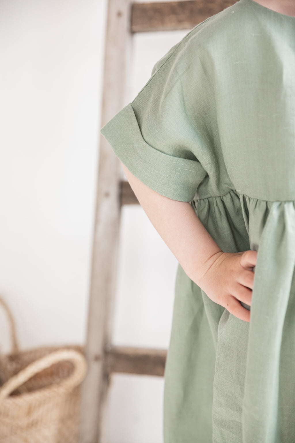 Minimalist girls dress made from 100% ramie nettle fabric, breathable summer children’s wear