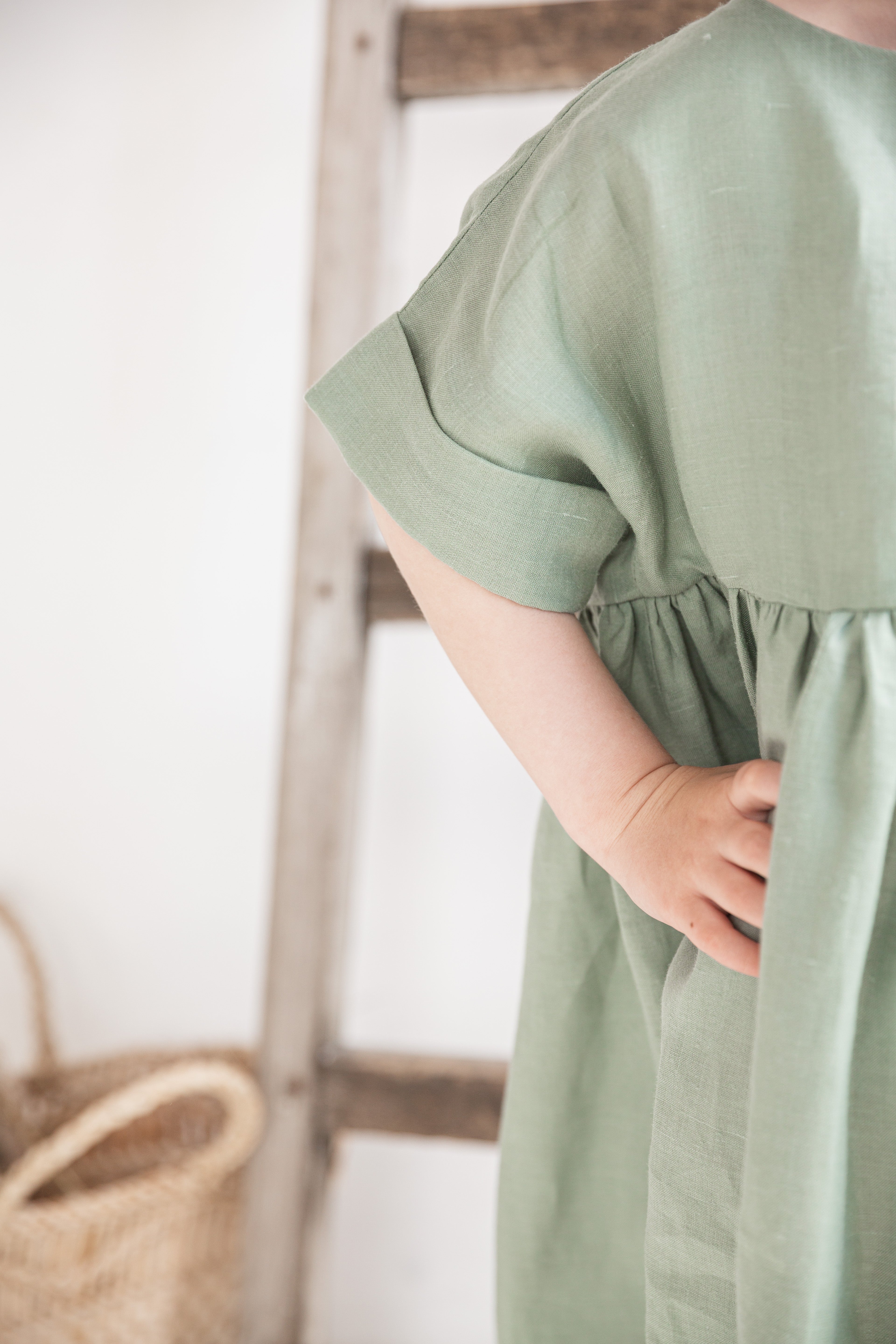 Minimalist girls dress made from 100% ramie nettle fabric, breathable summer children’s wear