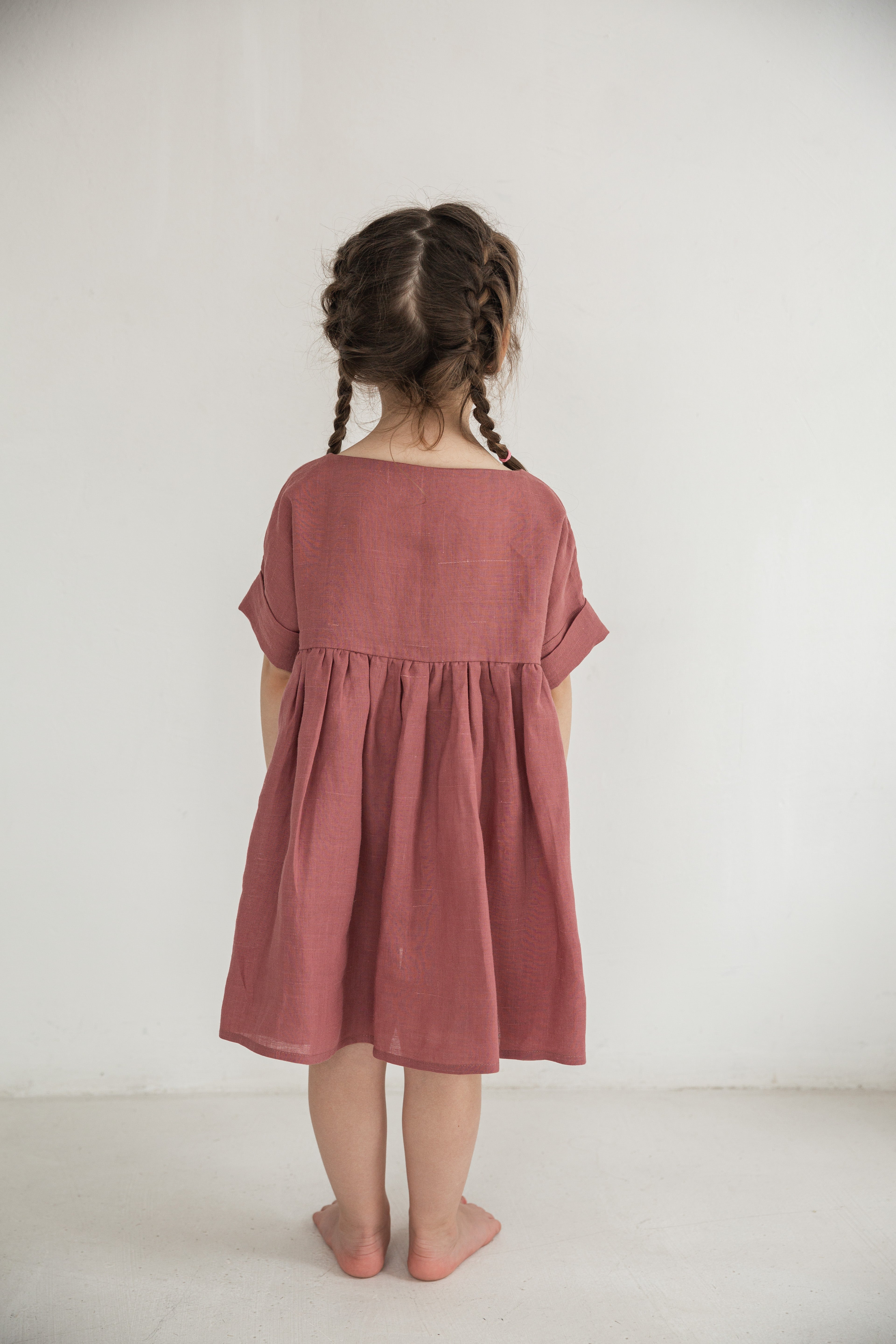 Minimalist girls dress made from 100% ramie nettle fabric, breathable summer children’s wear