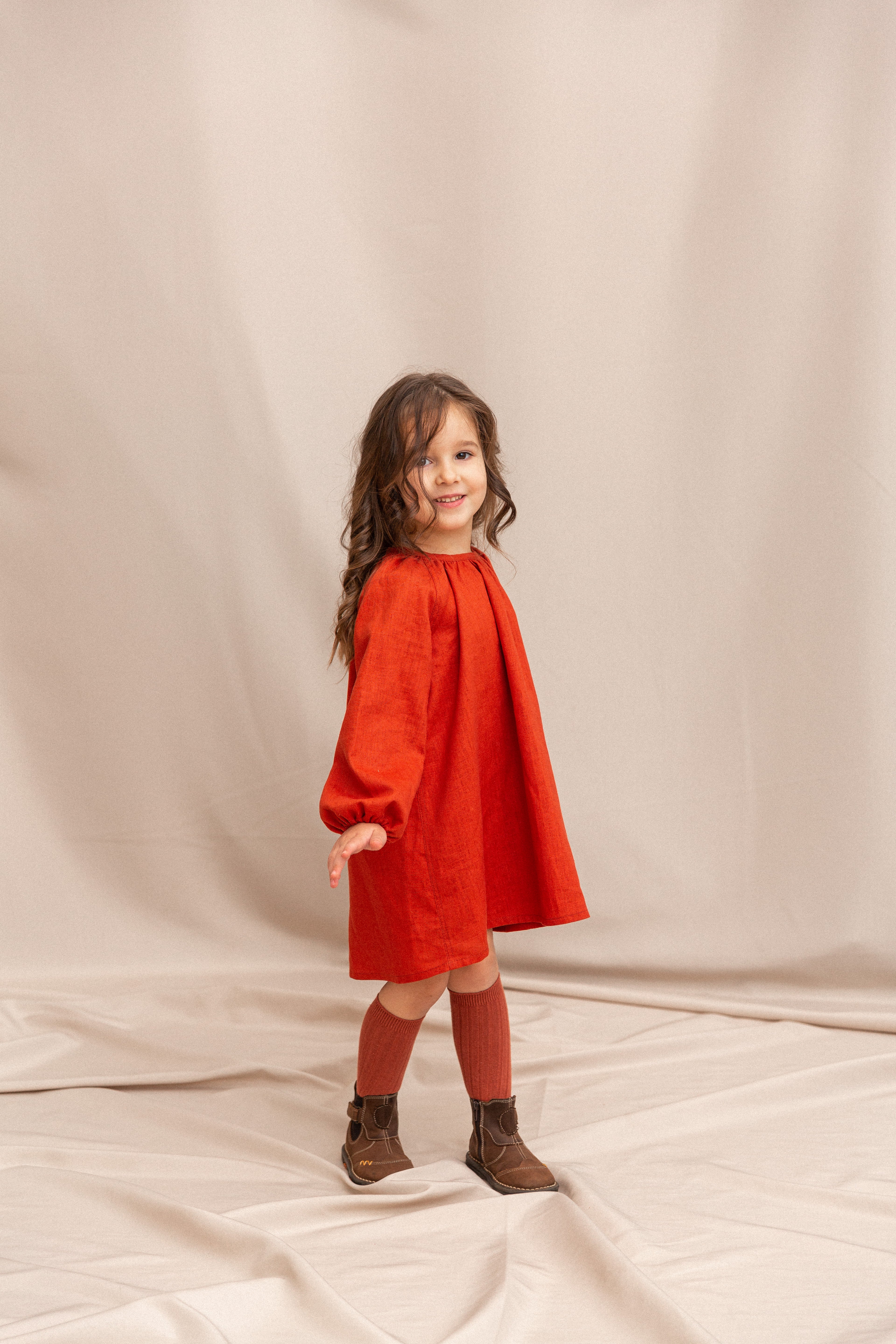 Girl’s Dress • 100% Nettle Fabric • Terracotta