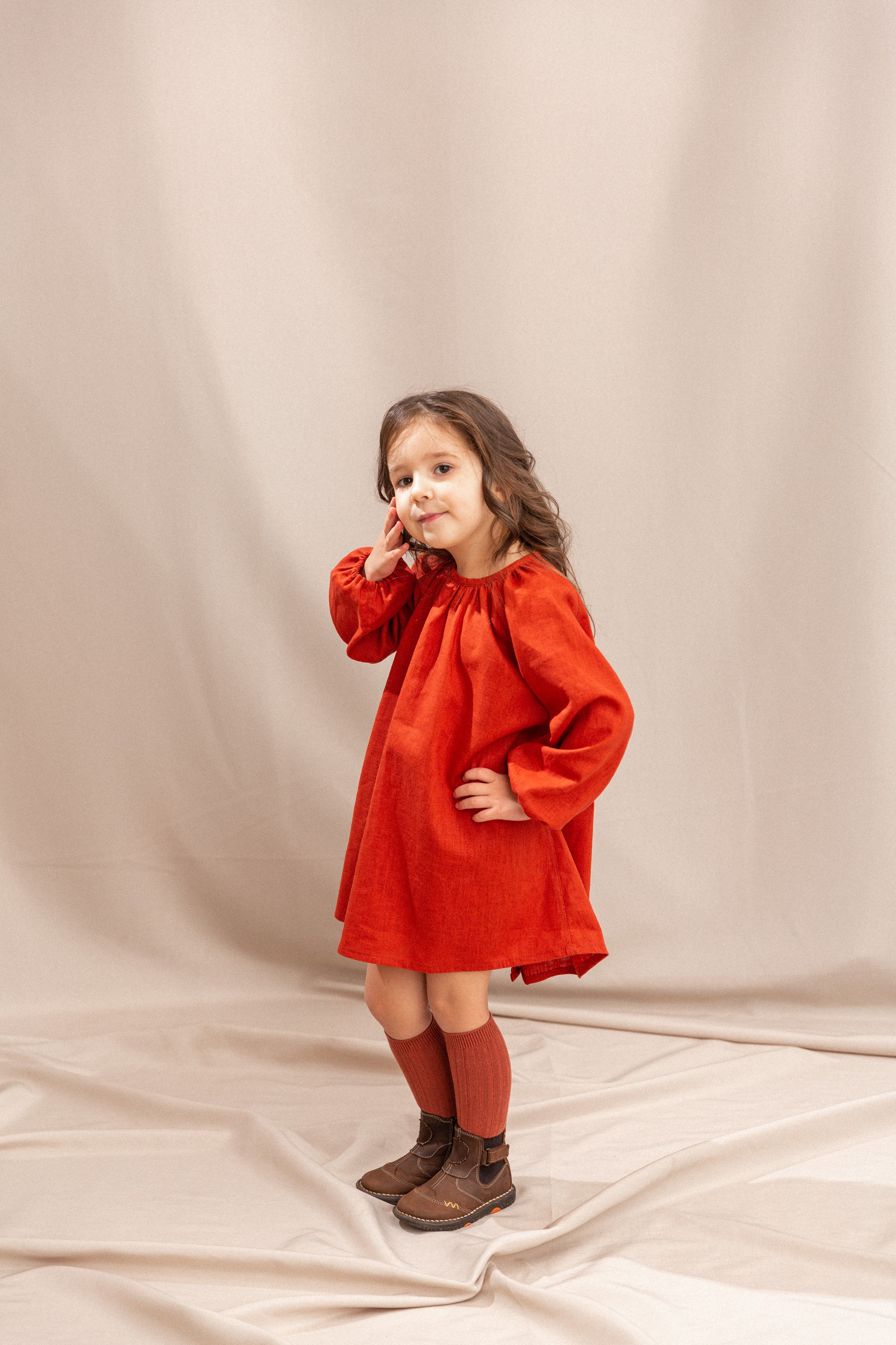 Girl’s Dress • 100% Nettle Fabric • Terracotta
