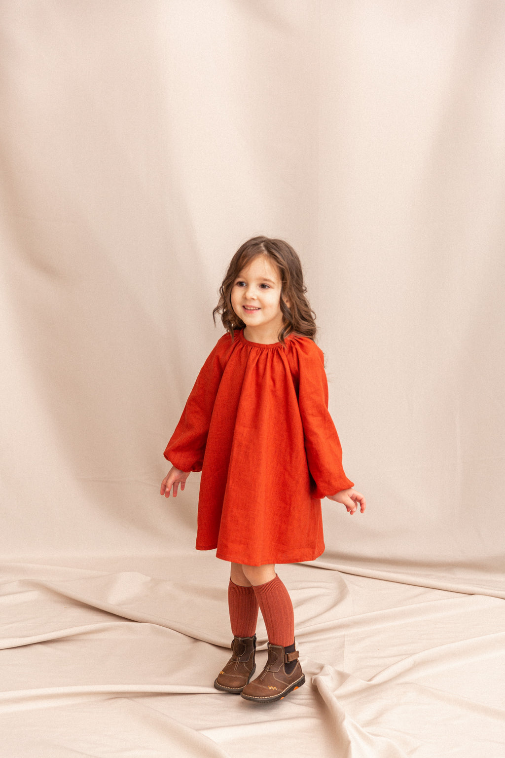 Girl’s Dress • 100% Nettle Fabric • Terracotta