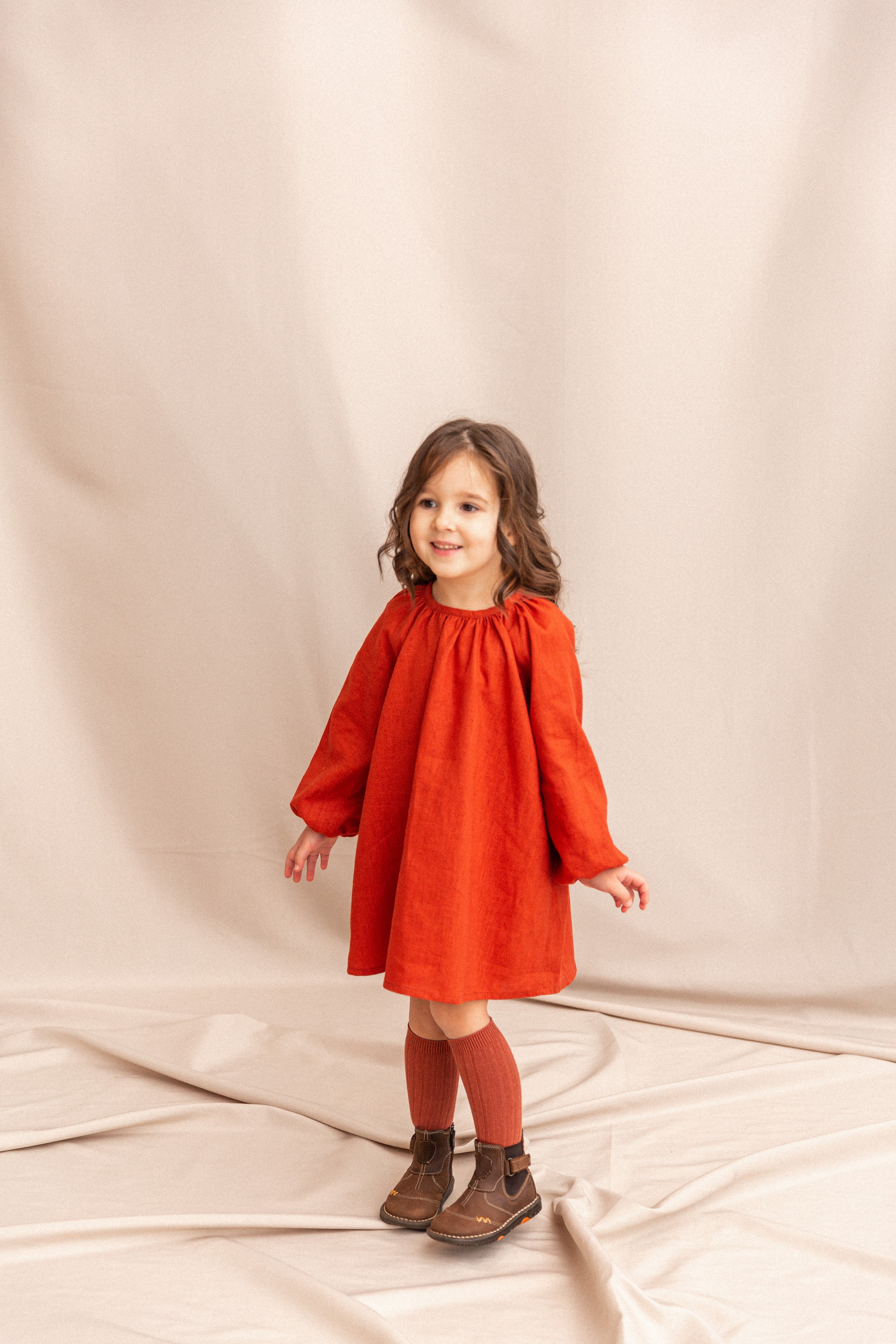 Girl’s Dress • 100% Nettle Fabric • Terracotta