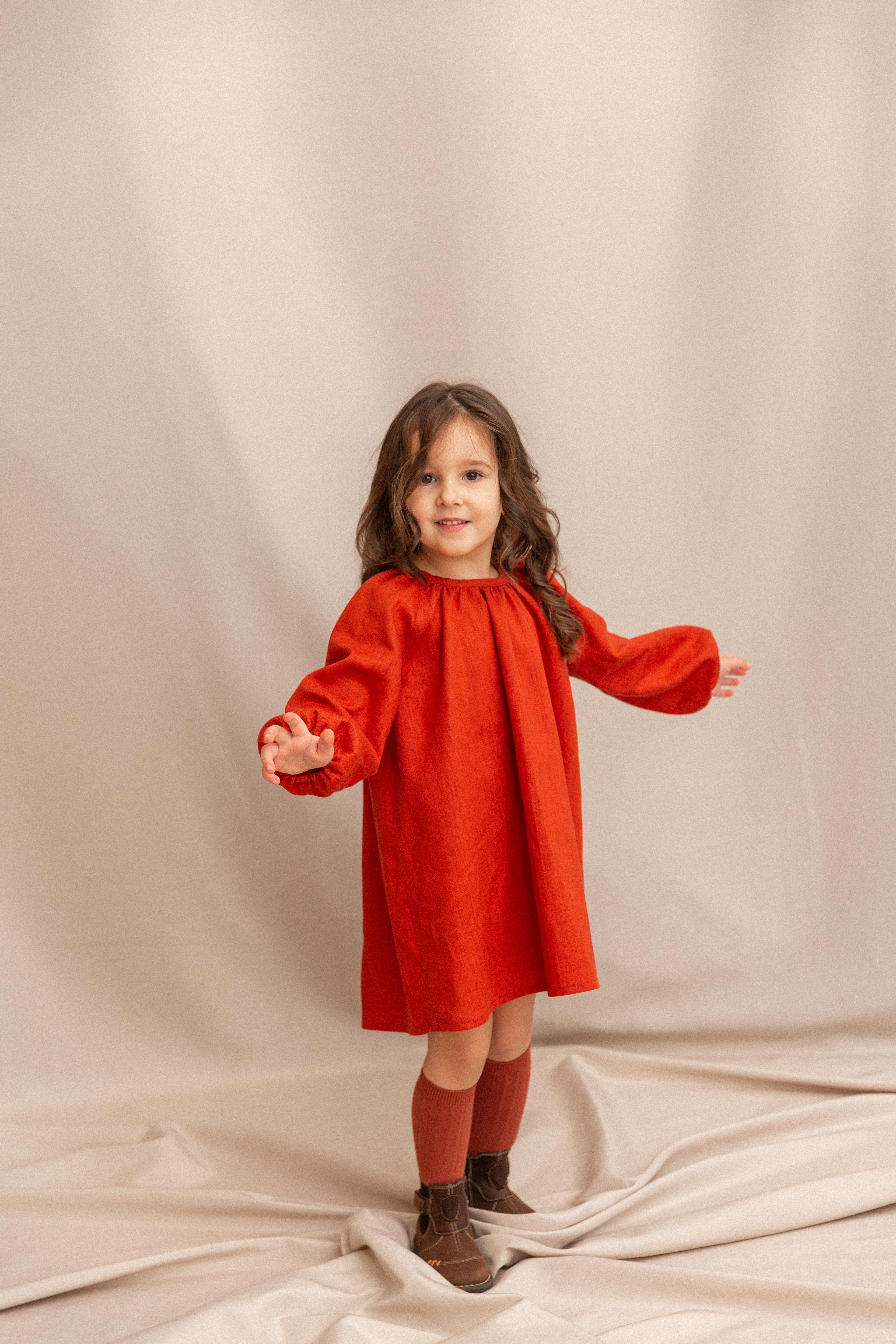 Girl’s Dress • 100% Nettle Fabric • Terracotta
