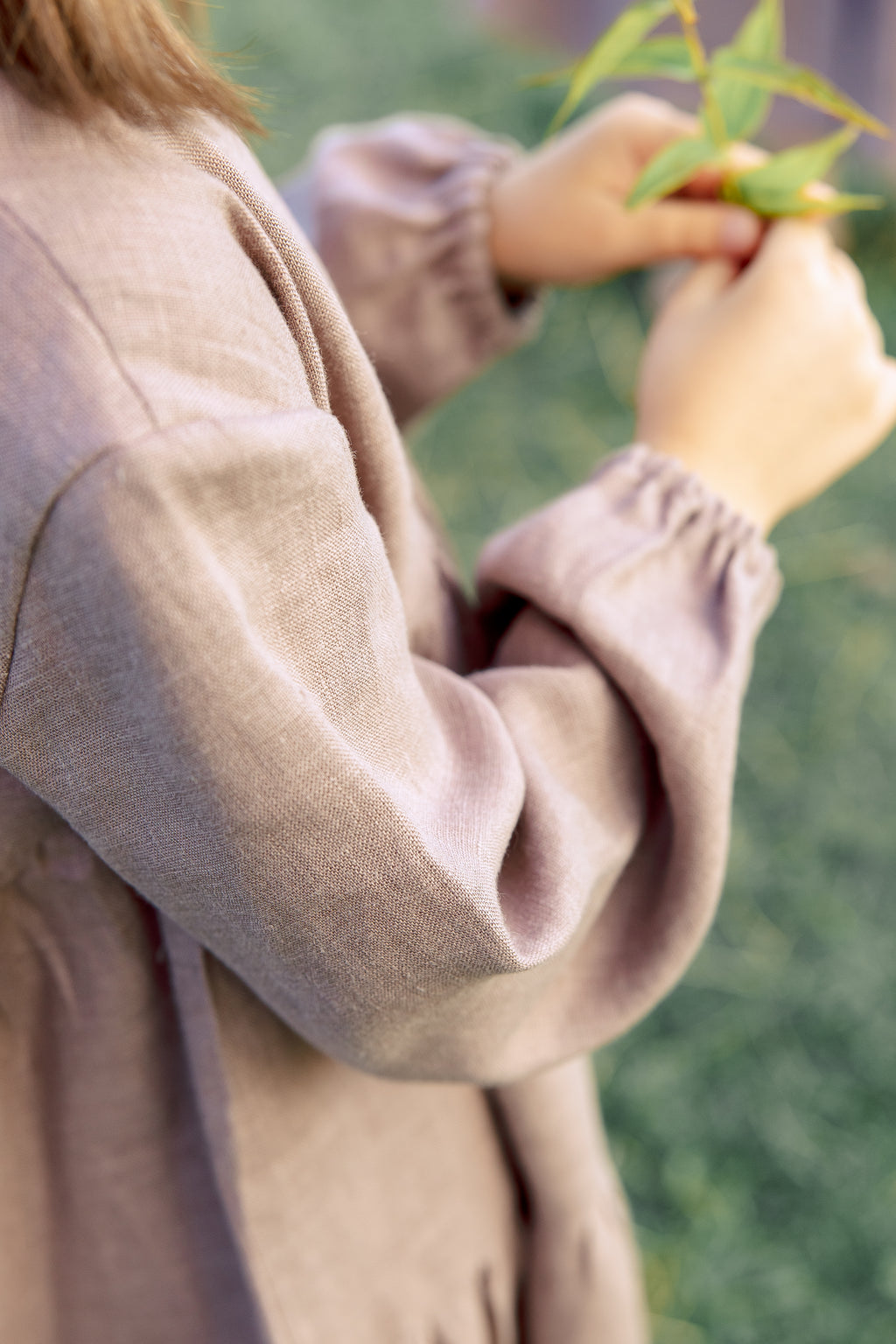 Elegant toddler linen dress with layered skirt and long sleeves, perfect for special occasions, shown in Purple Dove