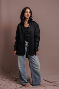 Oversized black ramie shirt for women made of 100% ramie nettle fabric