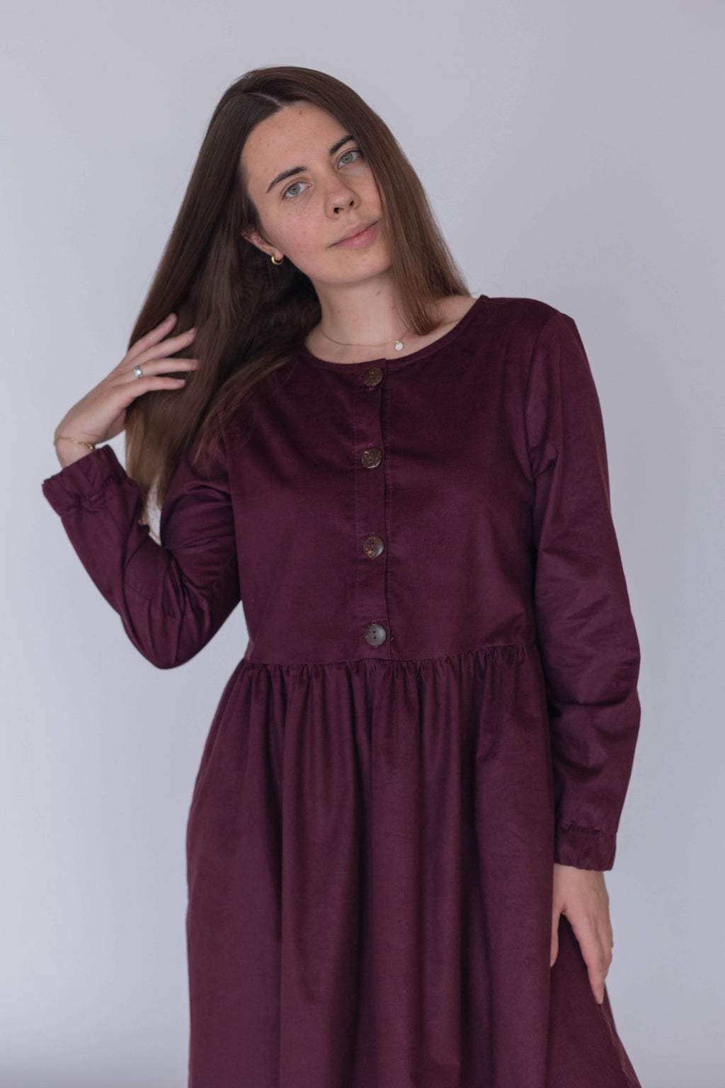 A-line cotton corduroy dress perfect for fall and winter outfits