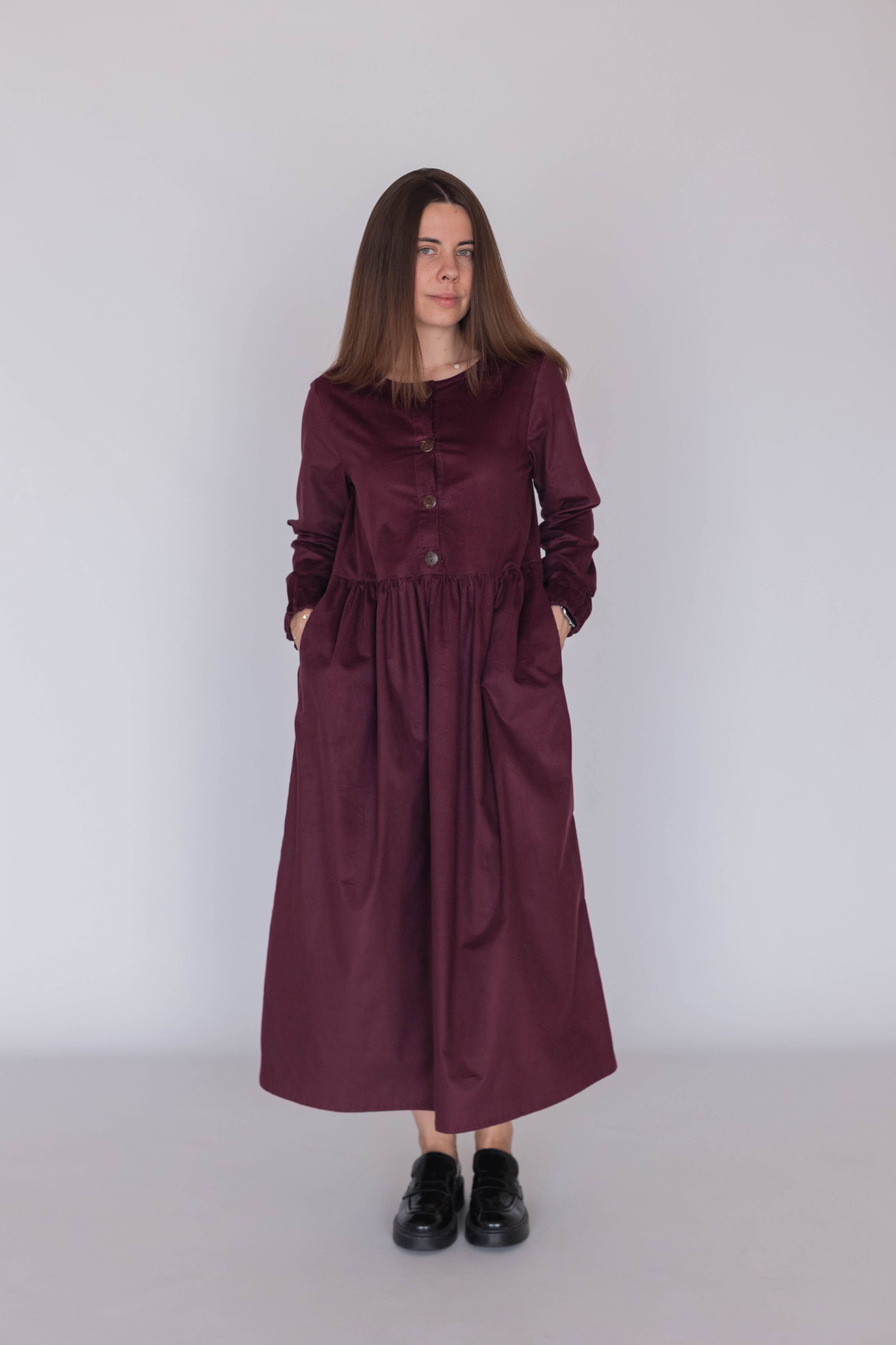 Women’s cotton micro corduroy dress with loose fit and natural flow