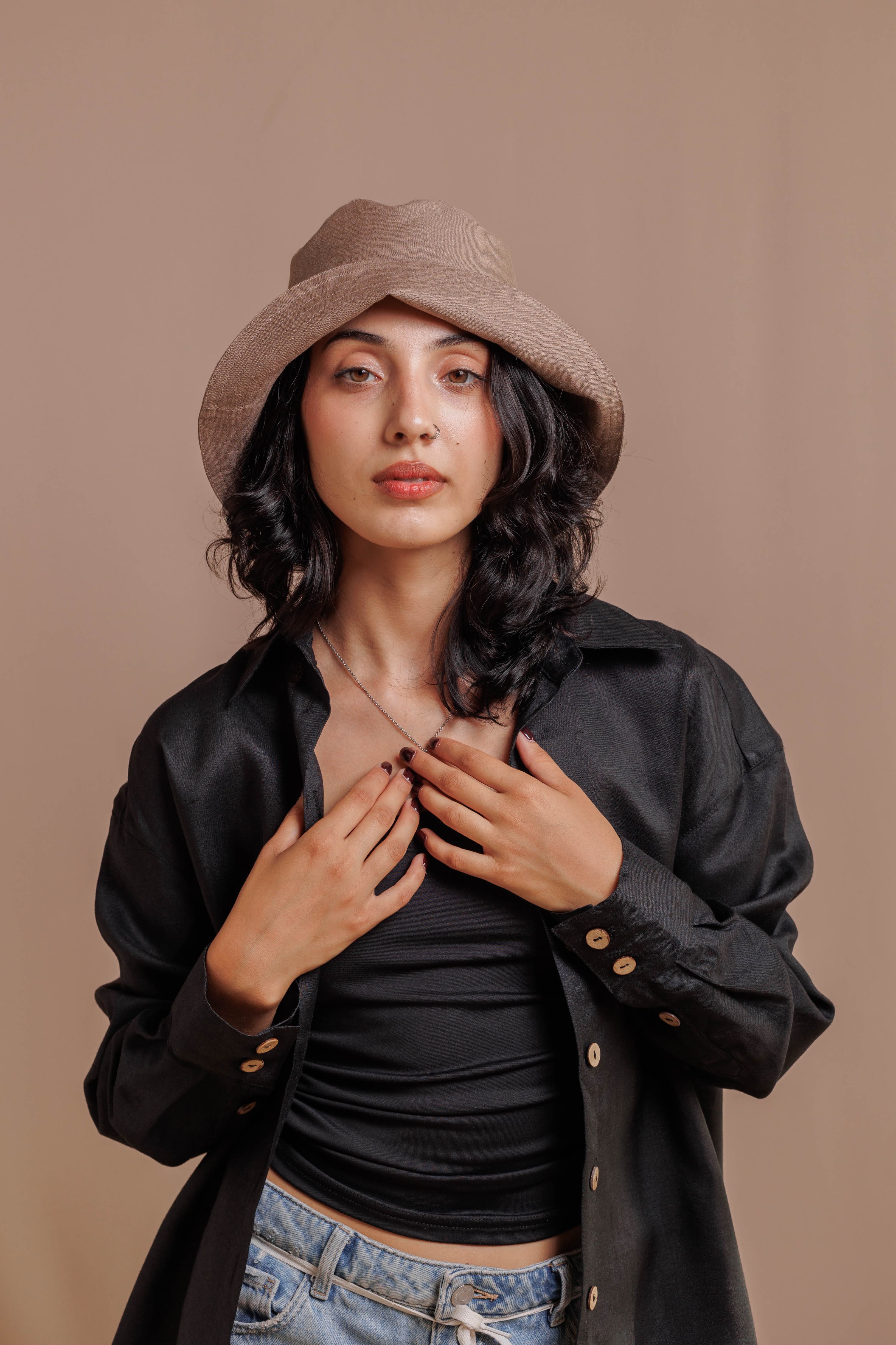 Stonewashed linen sun hat with extended brim, minimalist summer headwear