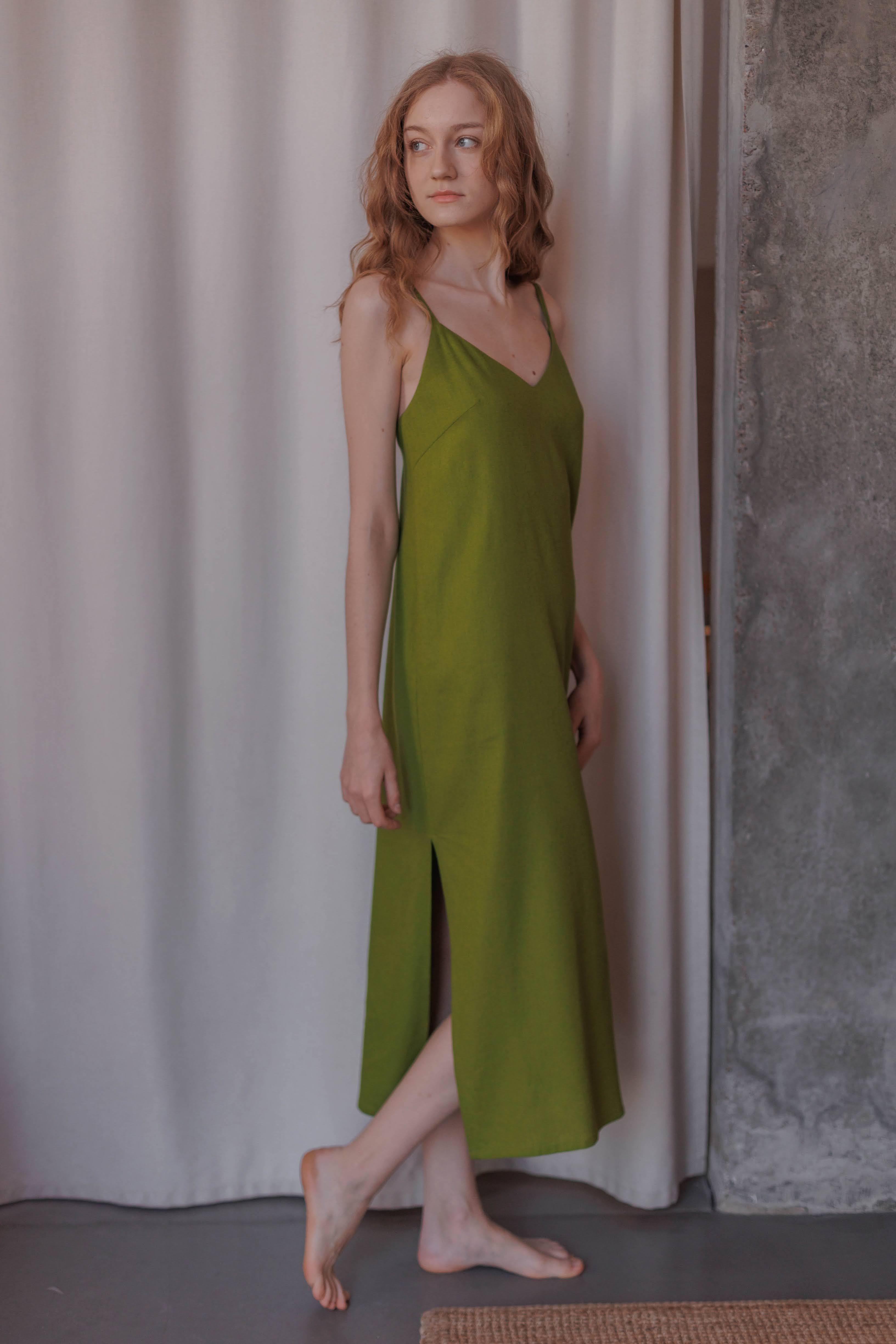 ightweight sundress with adjustable straps made from nettle and linen fabric